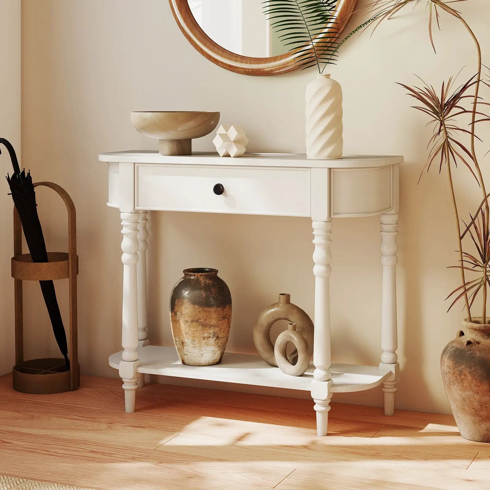 Retro Console Table 36"L Wooden 2-Tier Narrow Behind Couch Foyer Table by DirectDeals