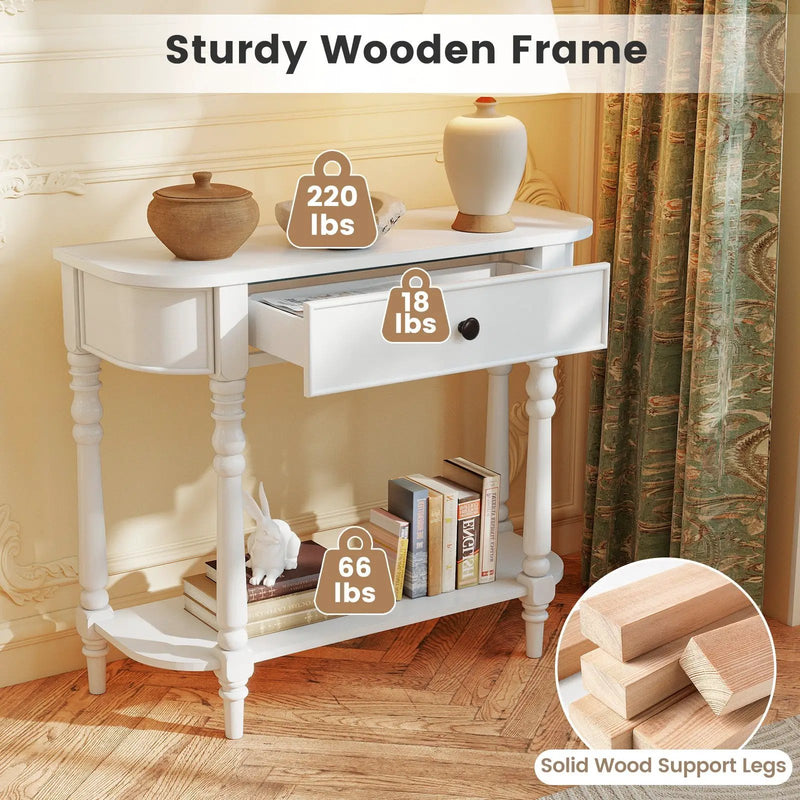 Retro Console Table 36"L Wooden 2-Tier Narrow Behind Couch Foyer Table by DirectDeals