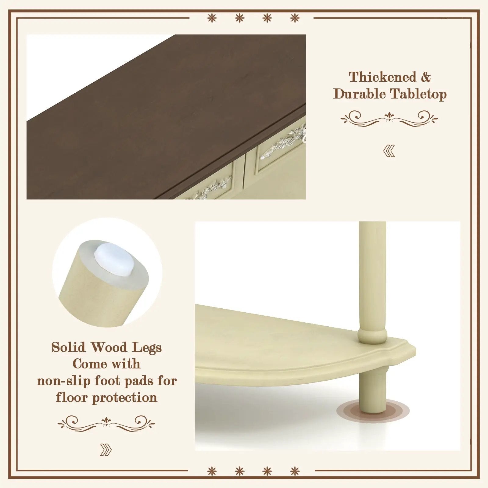 Retro Curved Console Table with Drawers and Solid Wood Legs-Beige by DirectDeals