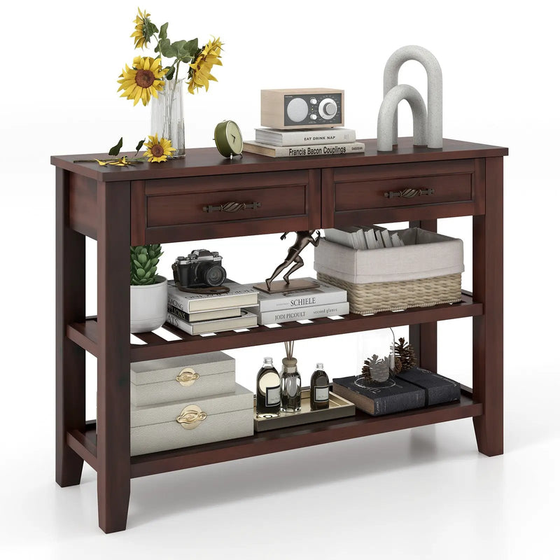 3-tier Console Table with 2 Drawers for Living Room Entryway by DirectDeals