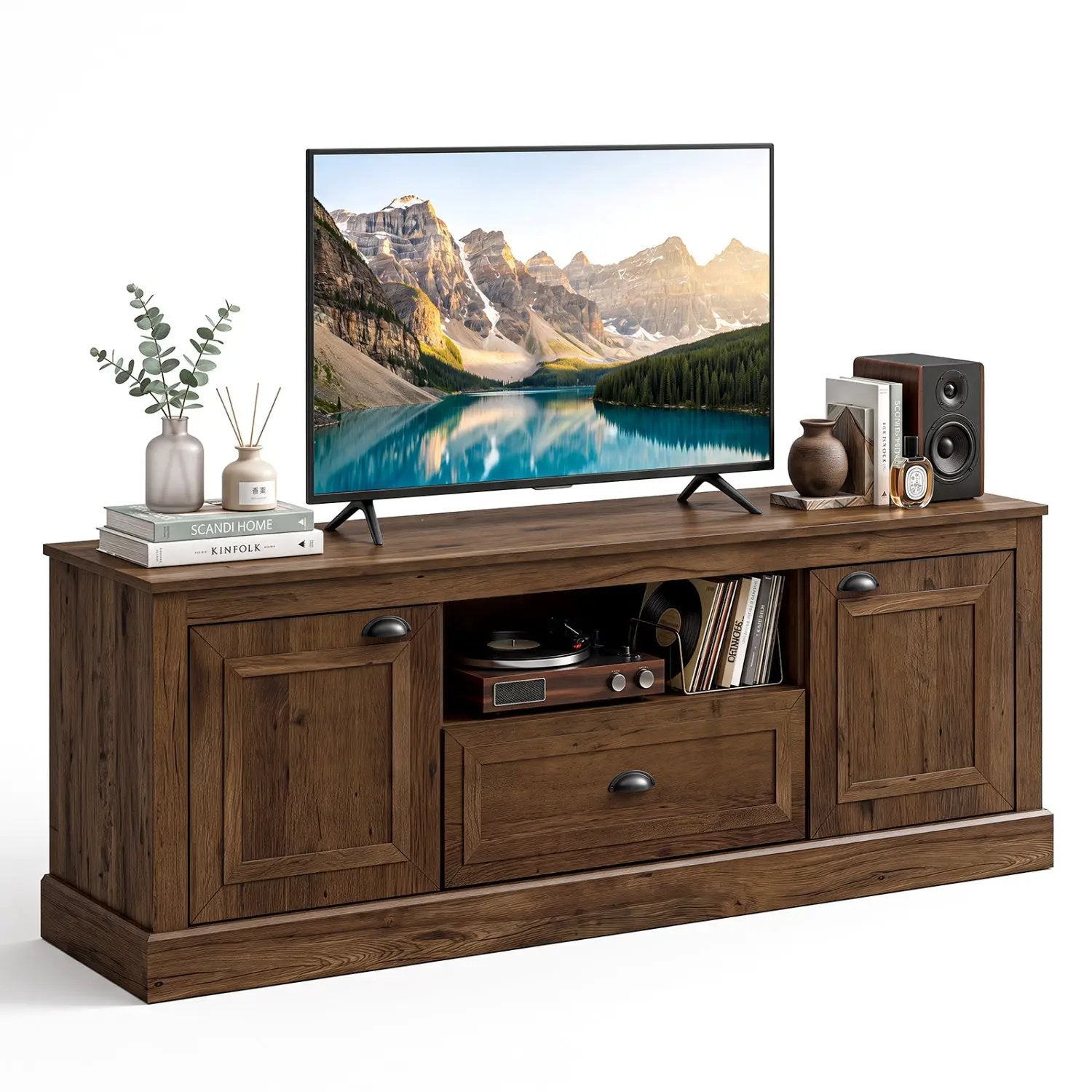 Farmhouse TV Stand for 70" TVs with Storage Cabinets by DirectDeals