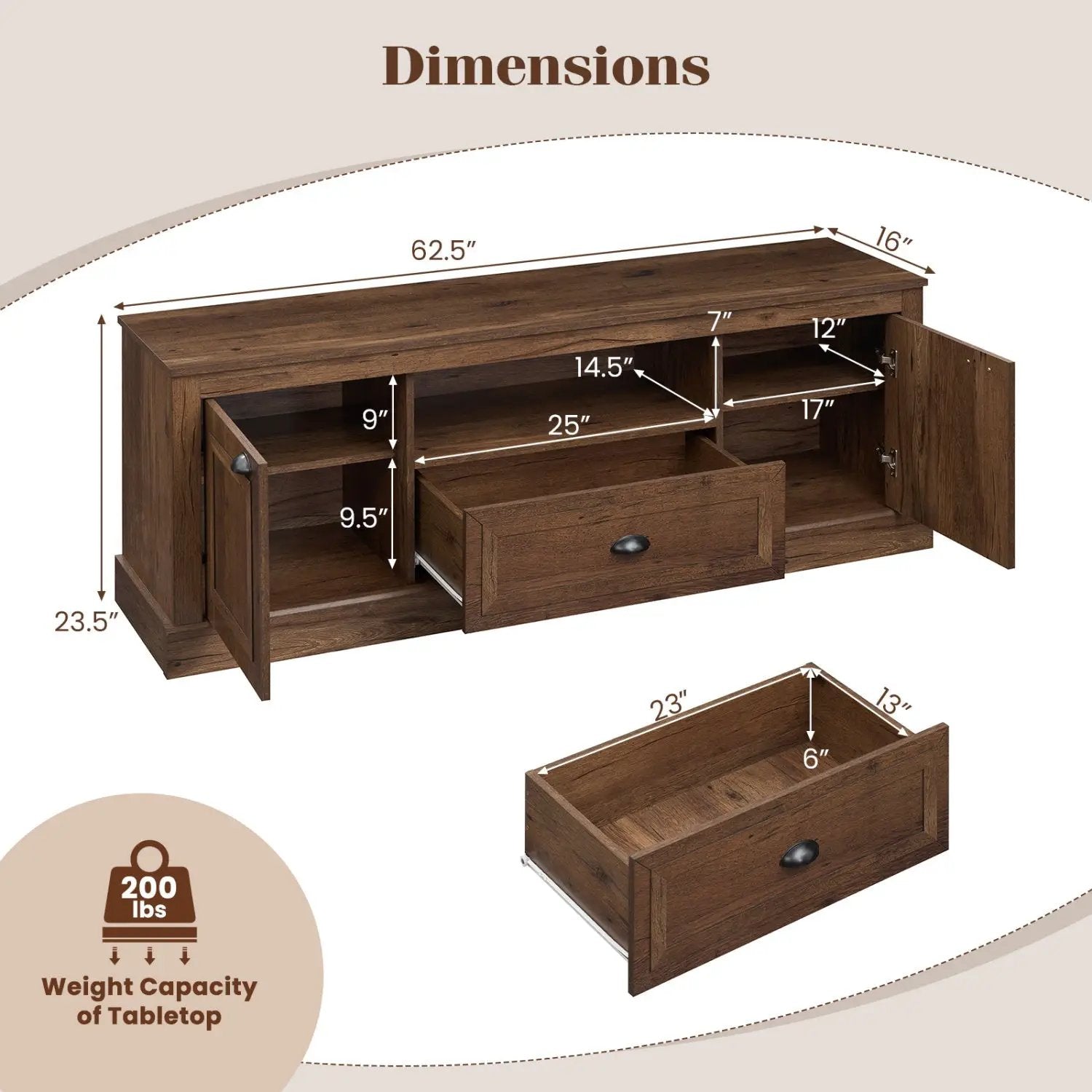 Farmhouse TV Stand for 70" TVs with Storage Cabinets by DirectDeals