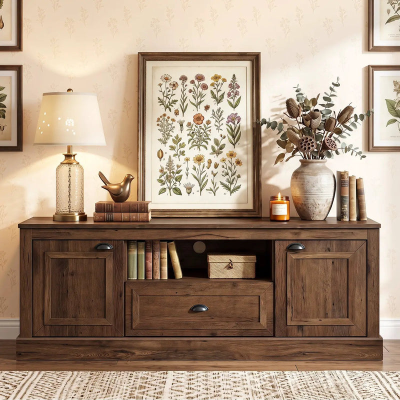 Farmhouse TV Stand for 70" TVs with Storage Cabinets by DirectDeals