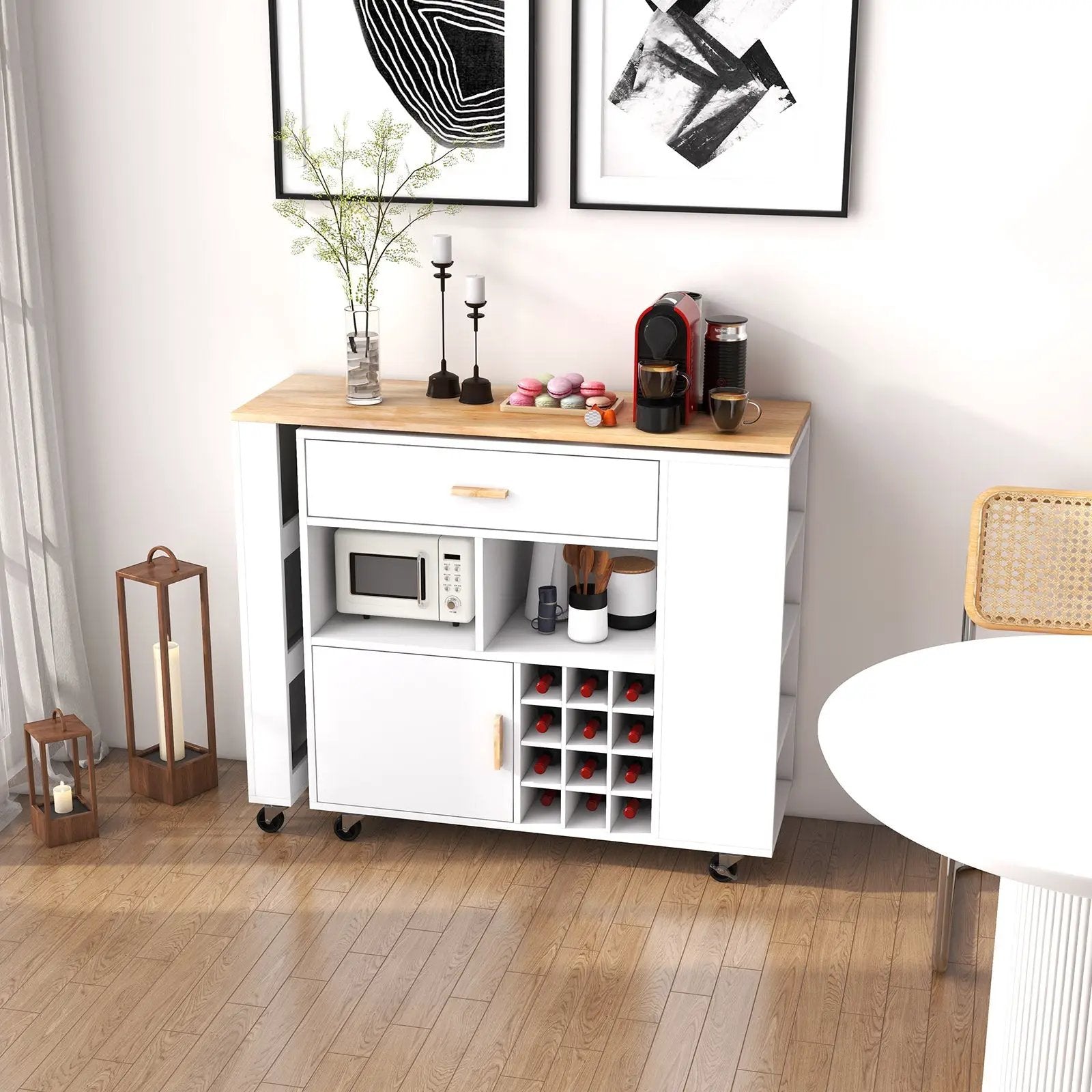 Reversible Folding Kitchen Island Cart with Wine Rack and Spice Rack by DirectDeals