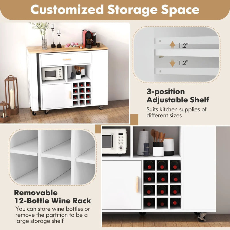 Reversible Folding Kitchen Island Cart with Wine Rack and Spice Rack by DirectDeals