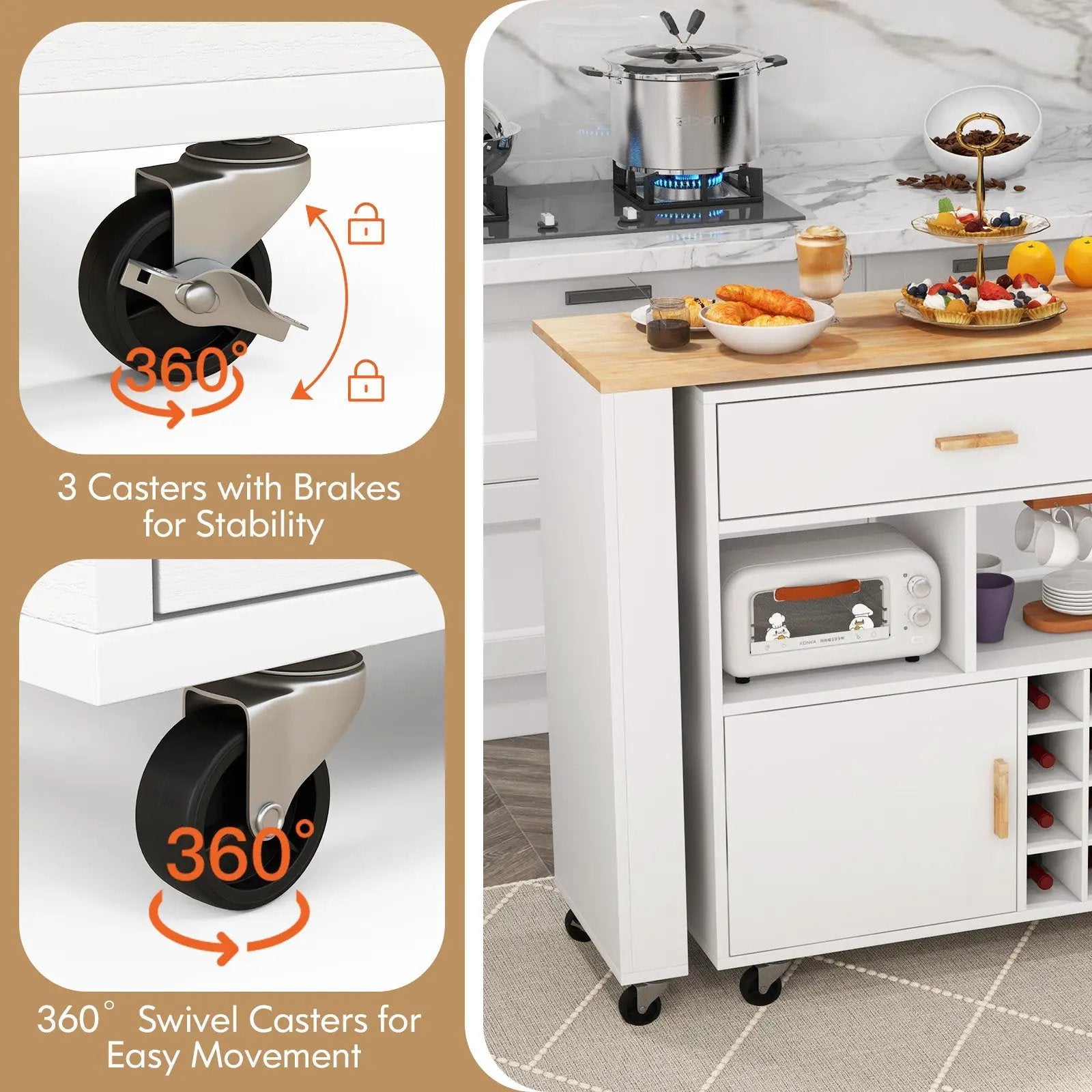 Reversible Folding Kitchen Island Cart with Wine Rack and Spice Rack by DirectDeals