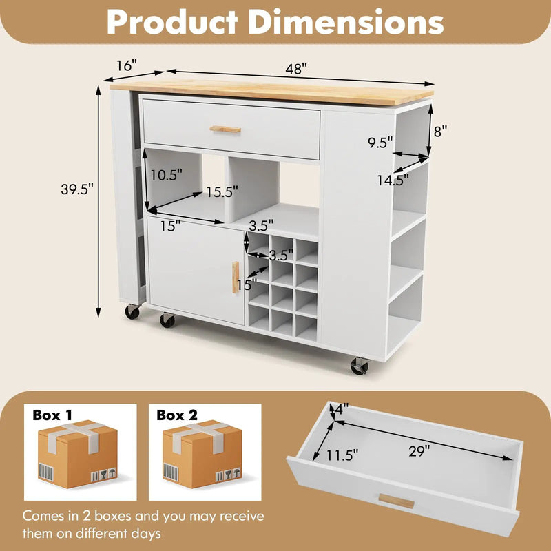 Reversible Folding Kitchen Island Cart with Wine Rack and Spice Rack by DirectDeals