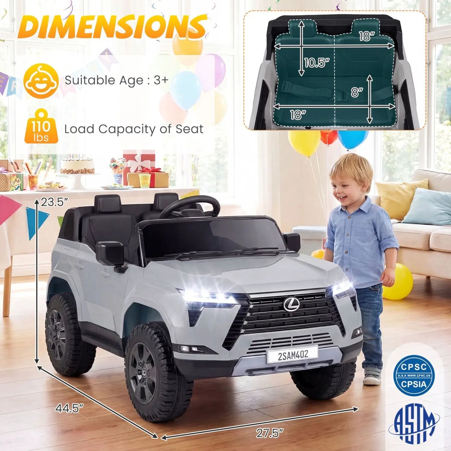 Ride on Car 24V 4WD Licensed LEXUS GX550 Electric Vehicle with Remote for Boys Girls Aged 3+ by DirectDeals