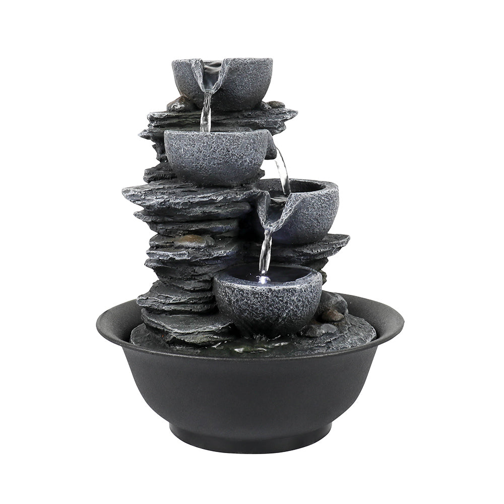 Resin Mini Slate Bowl Tabletop Water Fountain 10 Inch, side view