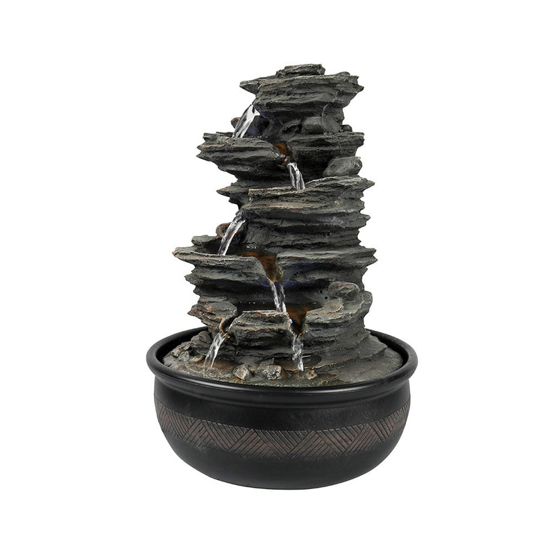 Resin 6 Tier Slate Tabletop Water Fountain 15 Inch LED, side view