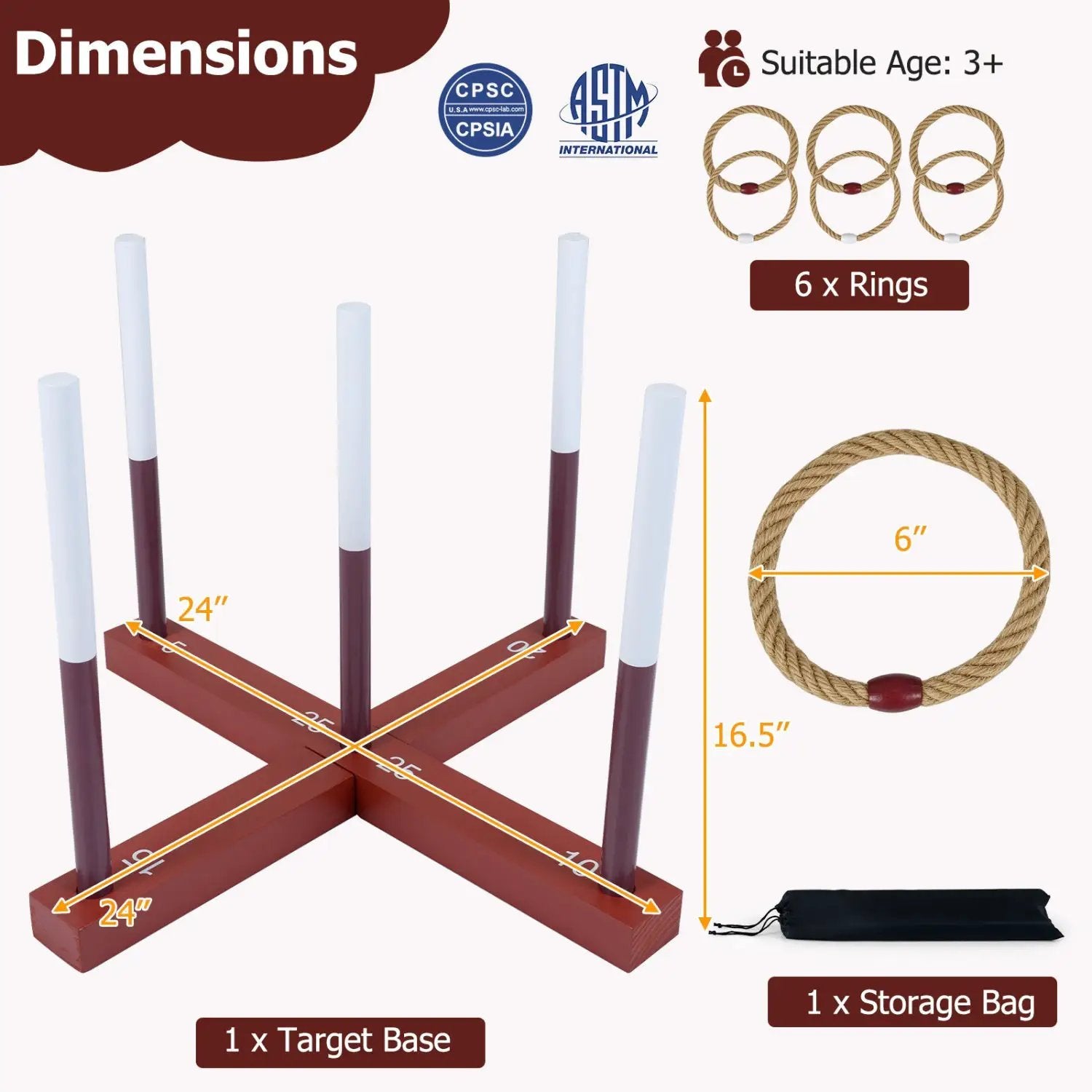 Ring Toss Game Set with 6 Rope Rings and Storage Bag by DirectDeals