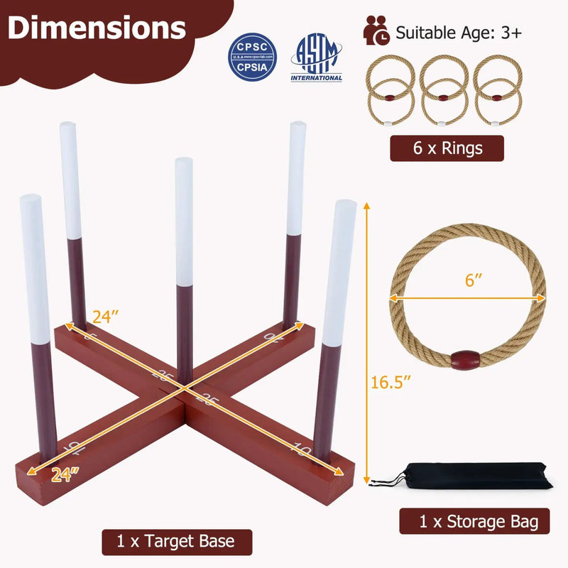 Ring Toss Game Set with 6 Rope Rings and Storage Bag by DirectDeals