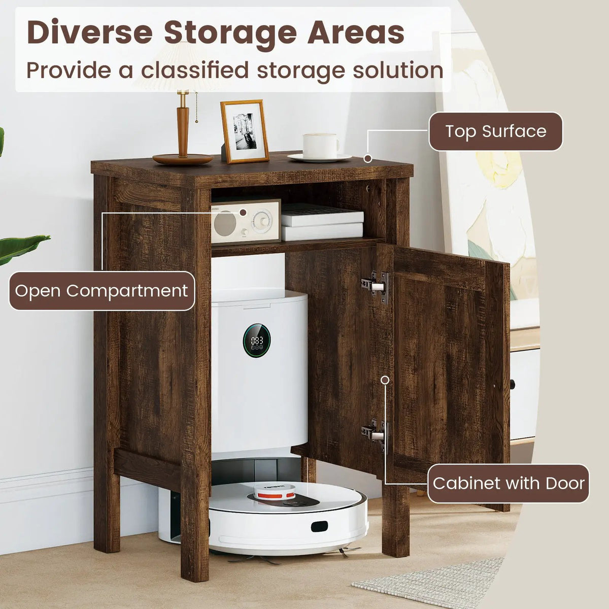 Robot Vacuum Storage Cabinet with Door and Open Shelf for Living Room Bedroom, photo 16 of 16