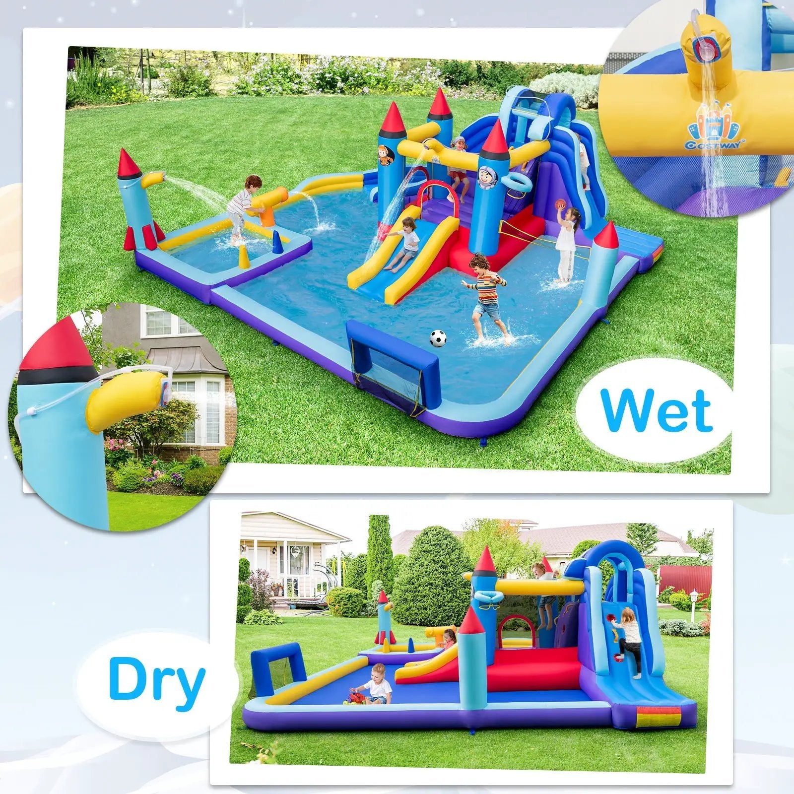 Rocket Theme Inflatable Water Slide Park with 950W Blower by DirectDeals