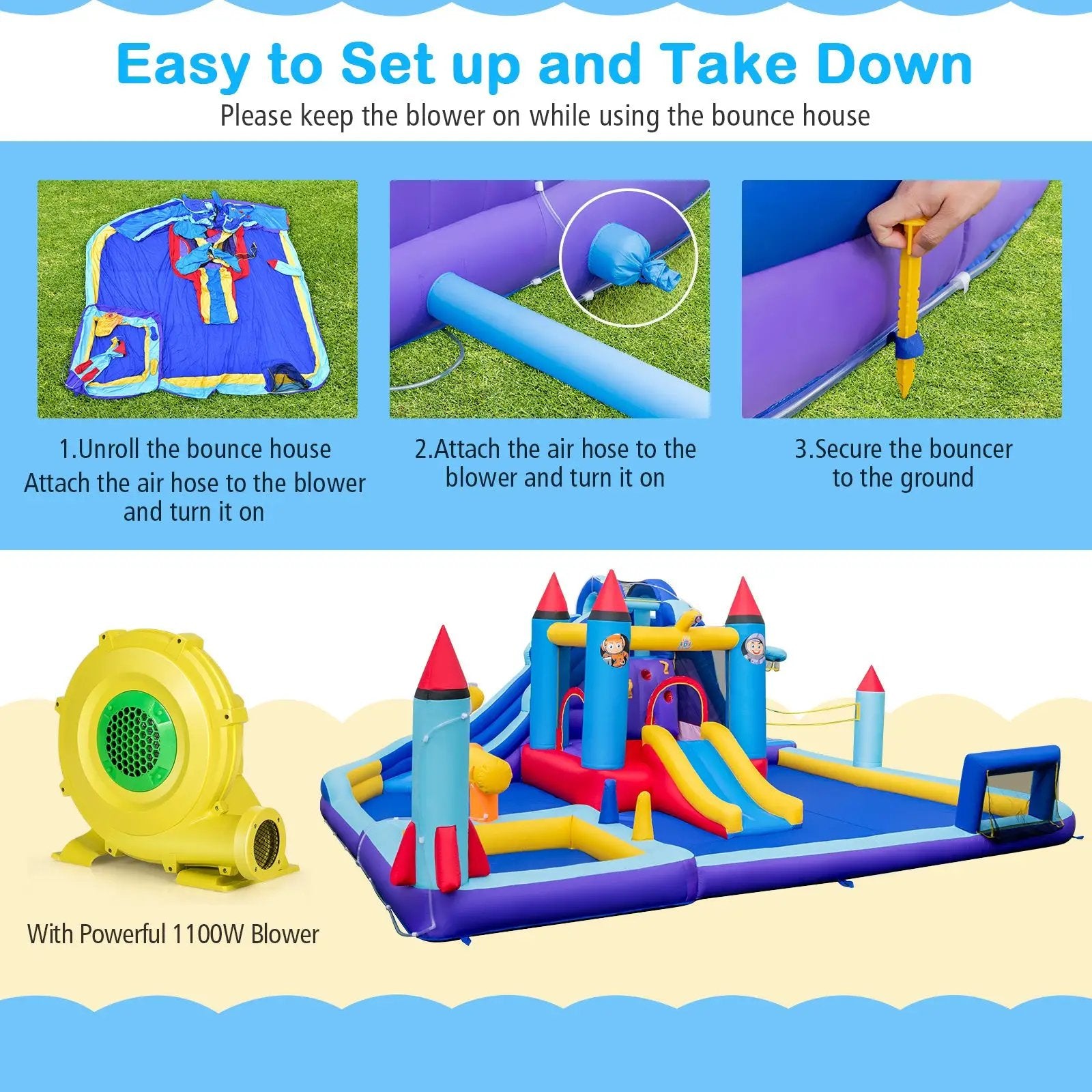Rocket Theme Inflatable Water Slide Park with 1100W Blower by DirectDeals
