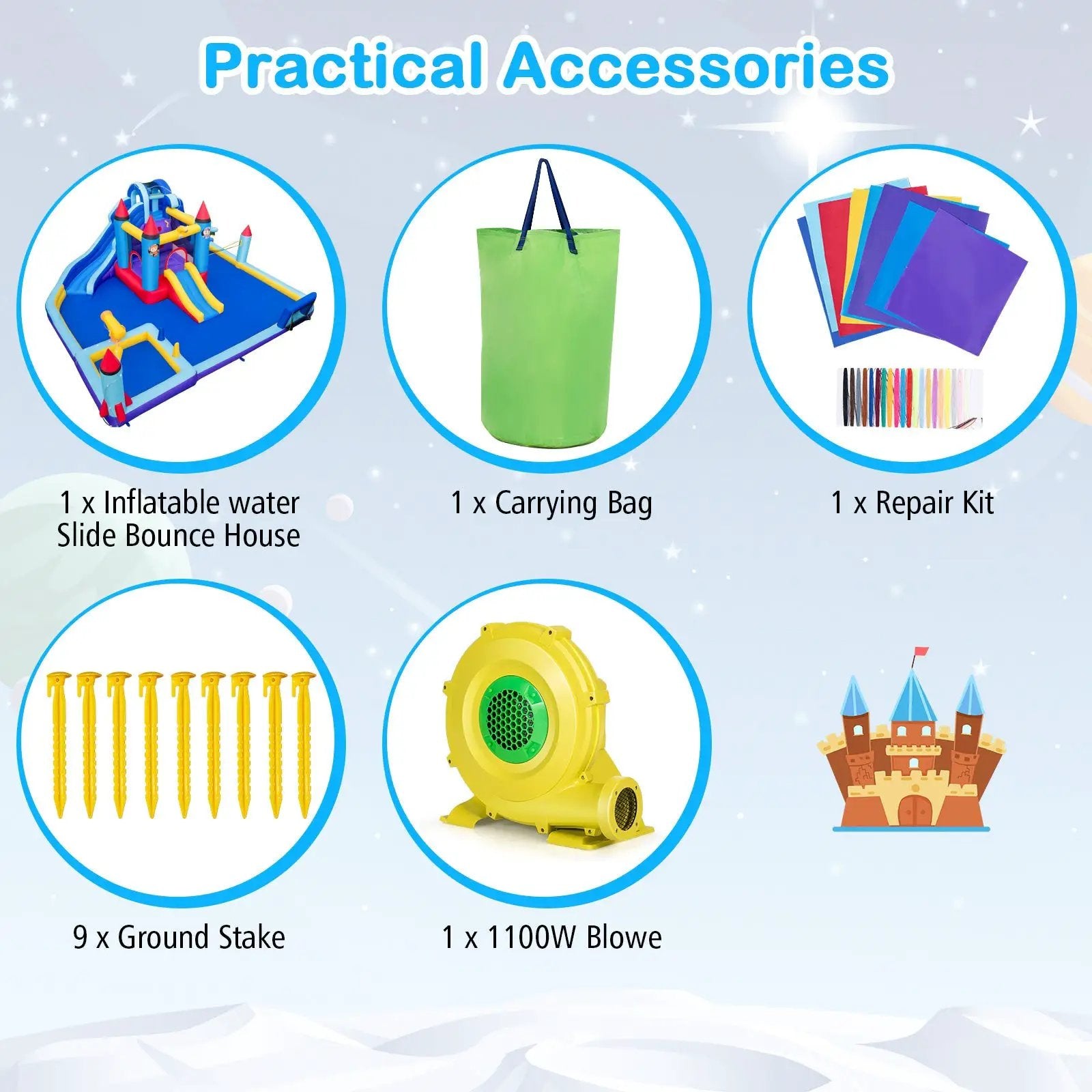 Rocket Theme Inflatable Water Slide Park with 1100W Blower by DirectDeals