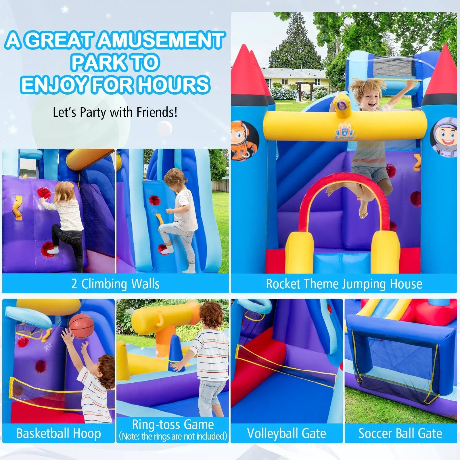 Rocket Theme Inflatable Water Slide Park with 950W Blower by DirectDeals