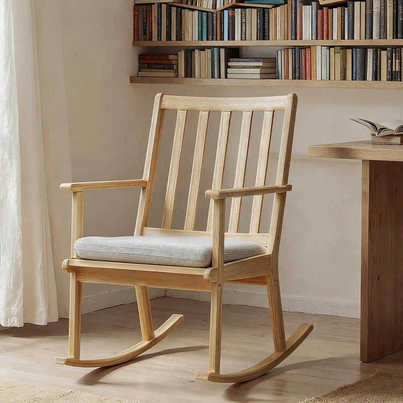 Rocking Chair with Cushion Solid Rubber Wood Rocker with Padded Seat-Natural by DirectDeals