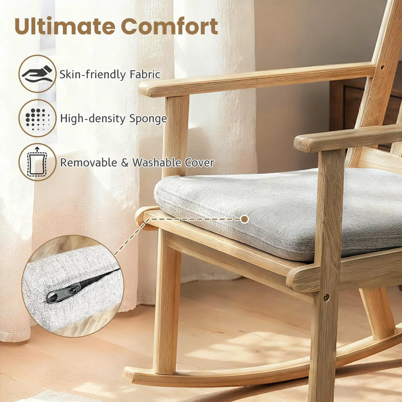 Rocking Chair with Cushion Solid Rubber Wood Rocker with Padded Seat-Natural by DirectDeals