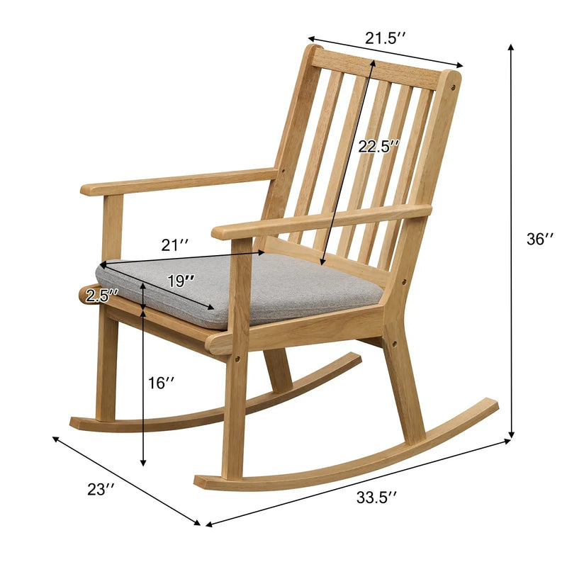Rocking Chair with Cushion Solid Rubber Wood Rocker with Padded Seat-Natural by DirectDeals