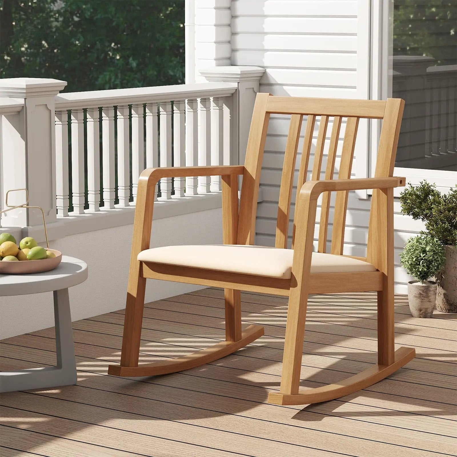 Rocking Chair with Slatted Back and Curved Armrests by DirectDeals