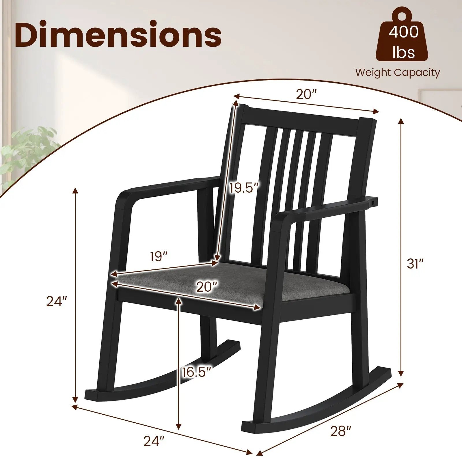 Rocking Chair with Slatted Back and Curved Armrests by DirectDeals