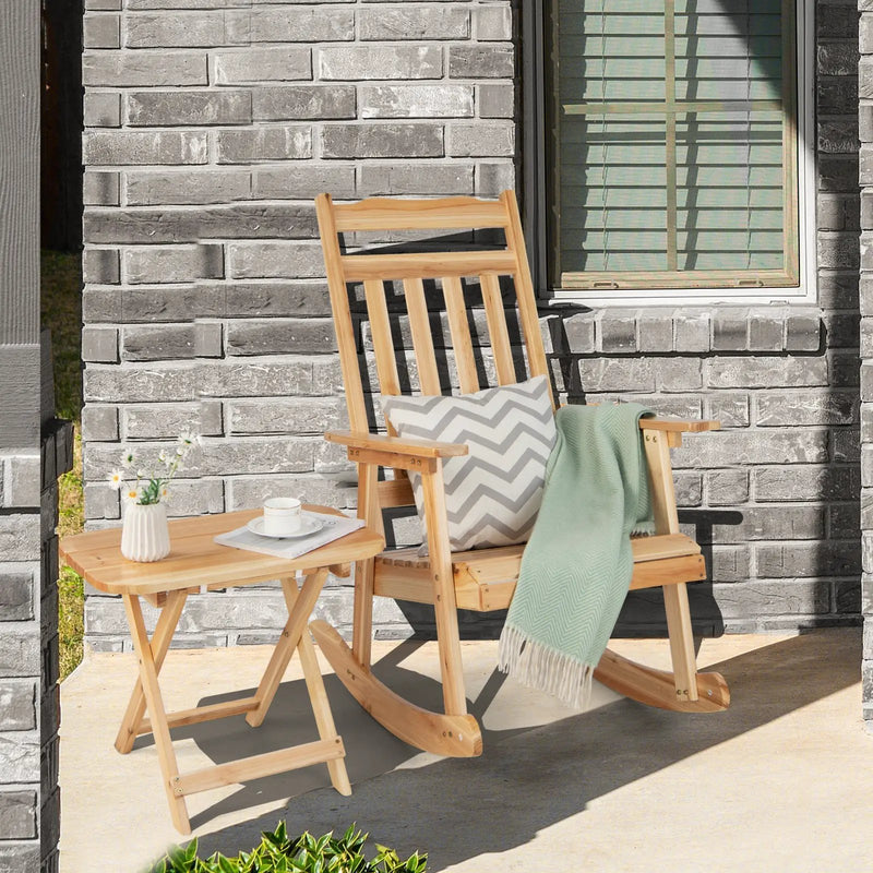 Front Porch Rocking Chair and Foldable Table Set for Outdoors-Natural by DirectDeals