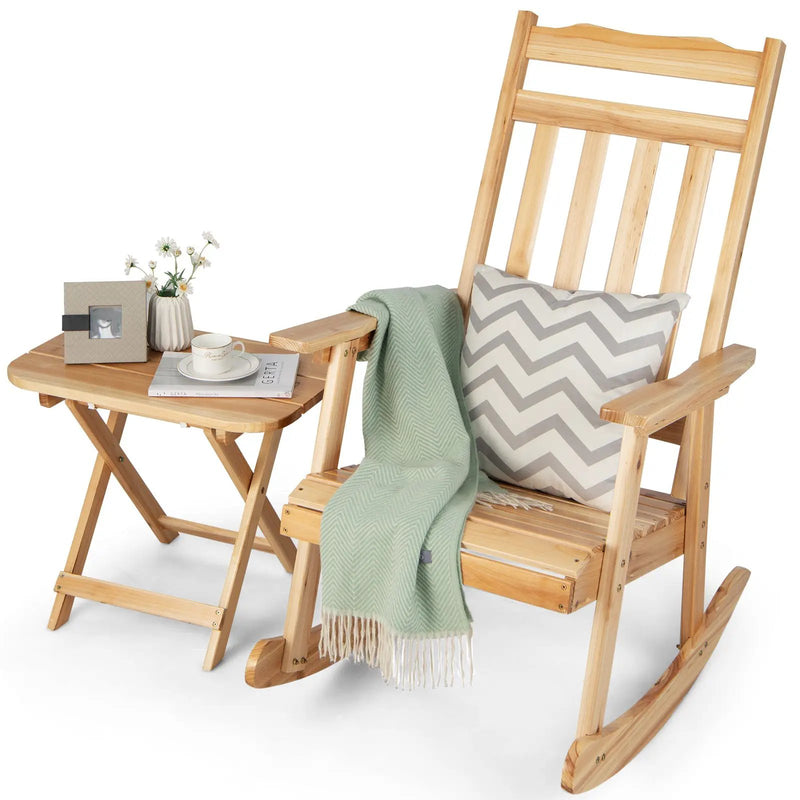 Front Porch Rocking Chair and Foldable Table Set for Outdoors-Natural by DirectDeals