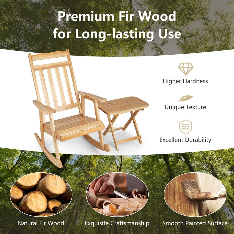 Front Porch Rocking Chair and Foldable Table Set for Outdoors-Natural by DirectDeals