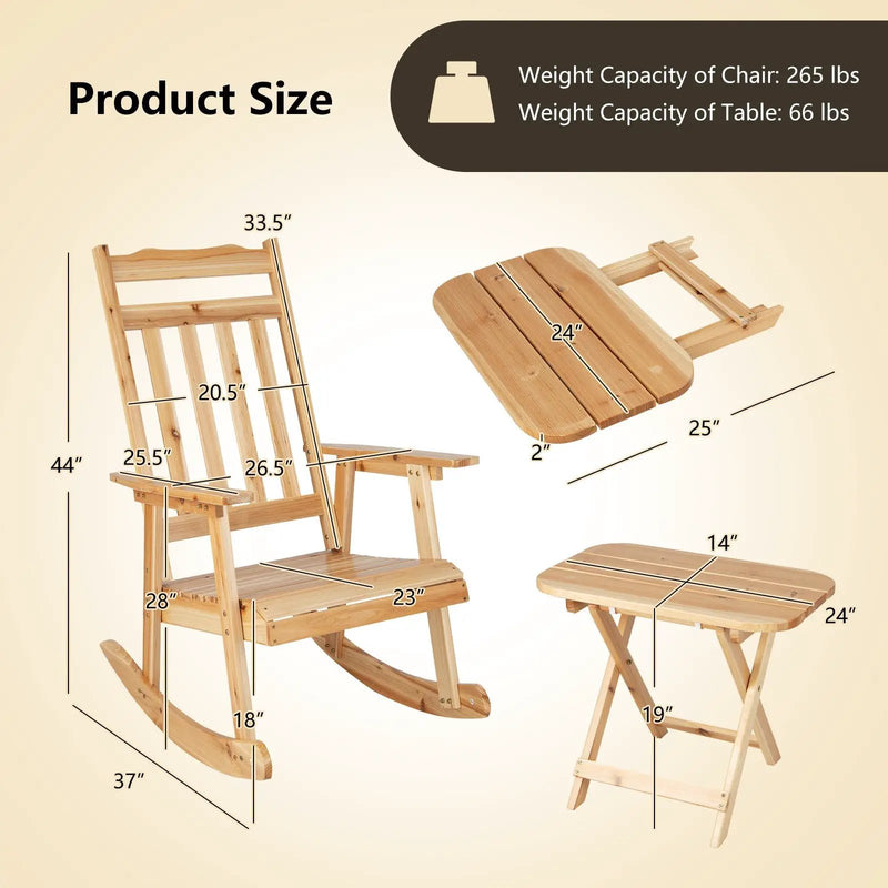 Front Porch Rocking Chair and Foldable Table Set for Outdoors-Natural by DirectDeals