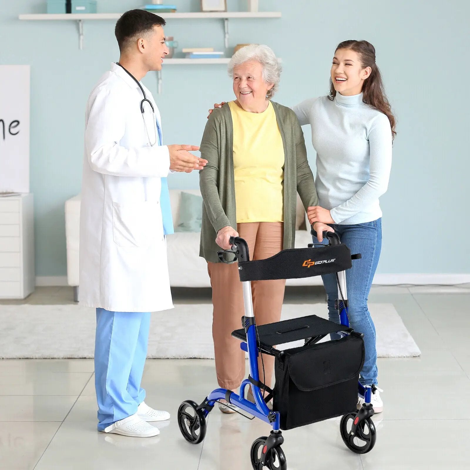 Folding Aluminum Rollator Walker with 8 inch Wheels and Seat by DirectDeals