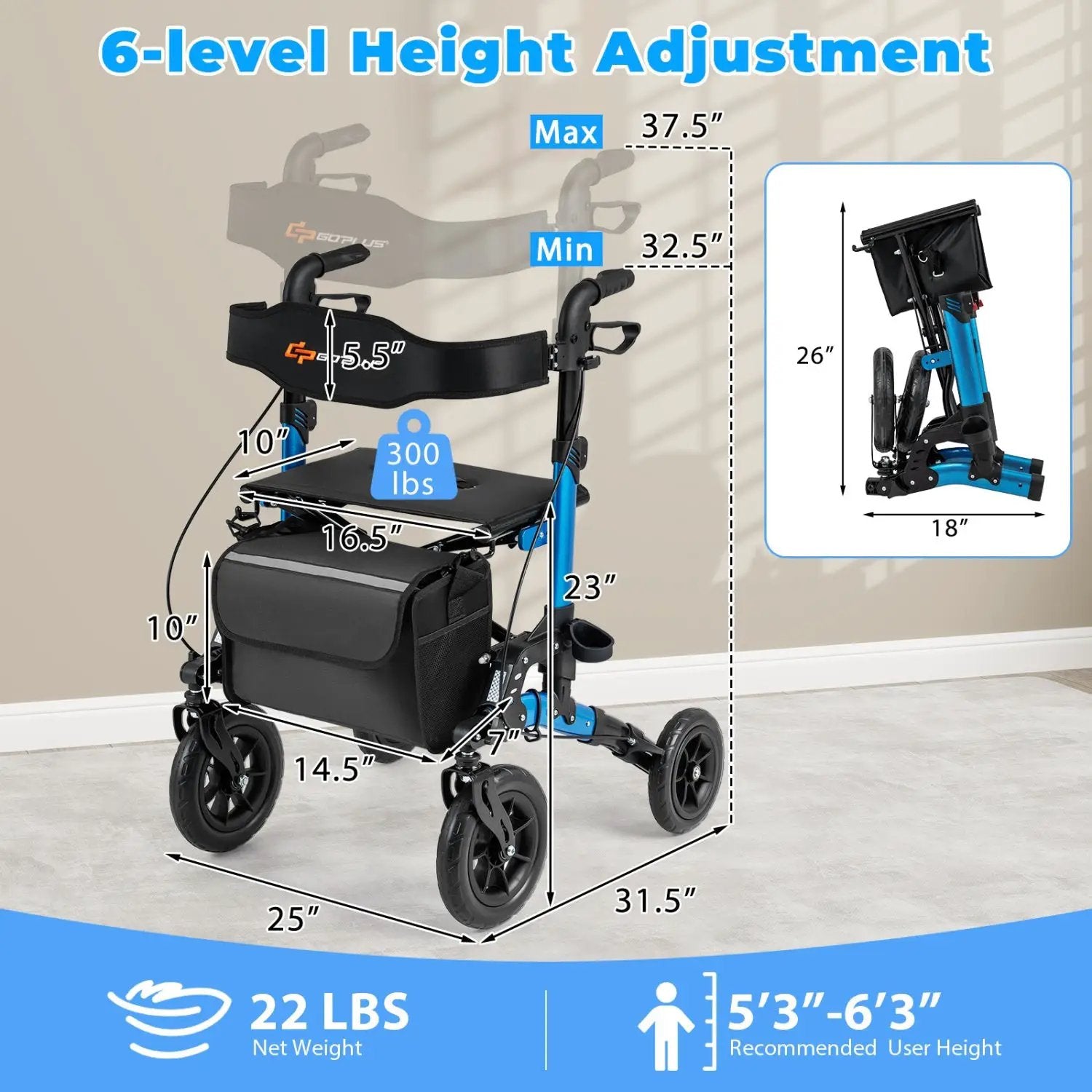 Rollator Walker for Seniors Folding Rolling Walker with Seat by DirectDeals
