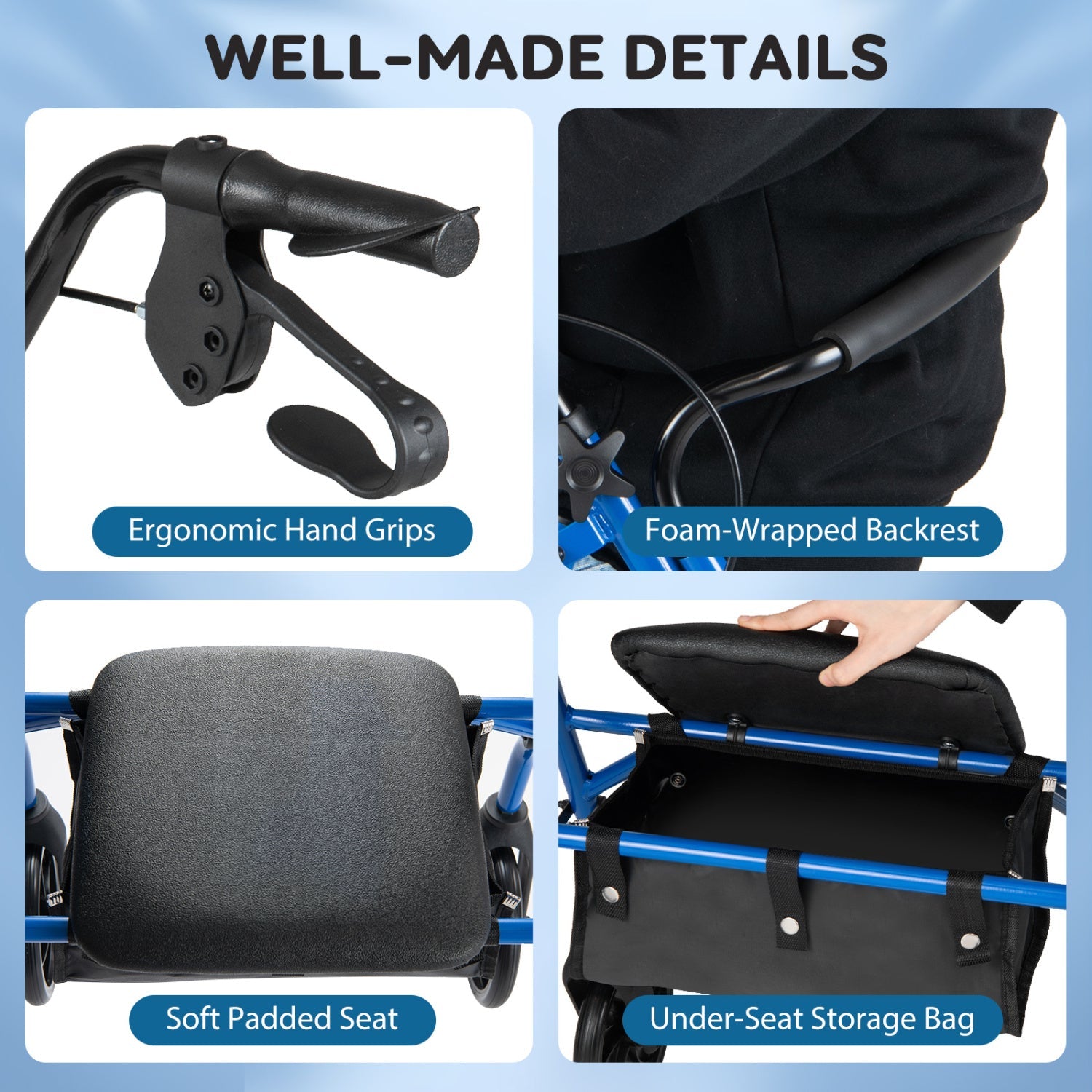 Rollator Walker with Seat and Height Adjustable Handles by DirectDeals