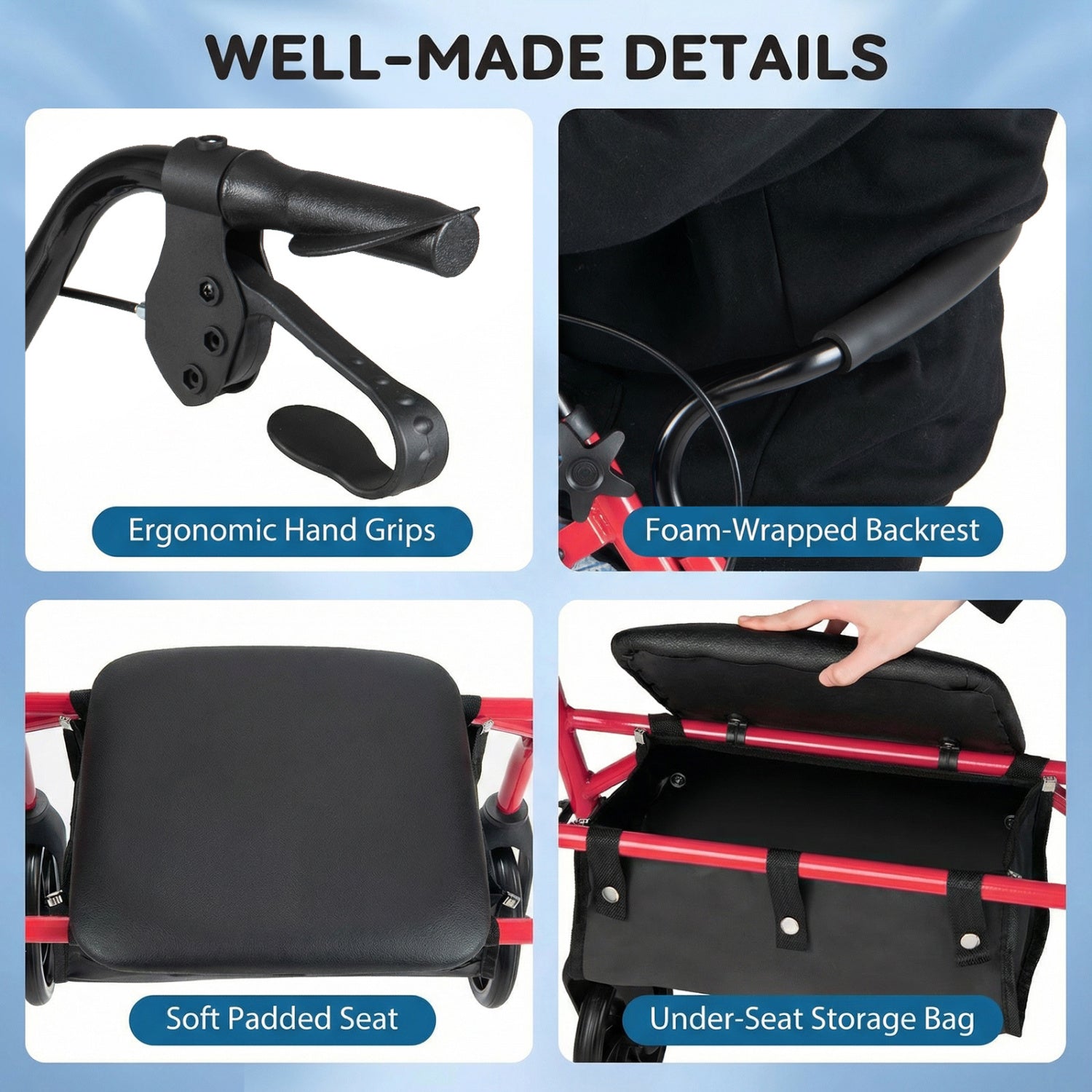 Rollator Walker with Seat and Height Adjustable Handles by DirectDeals