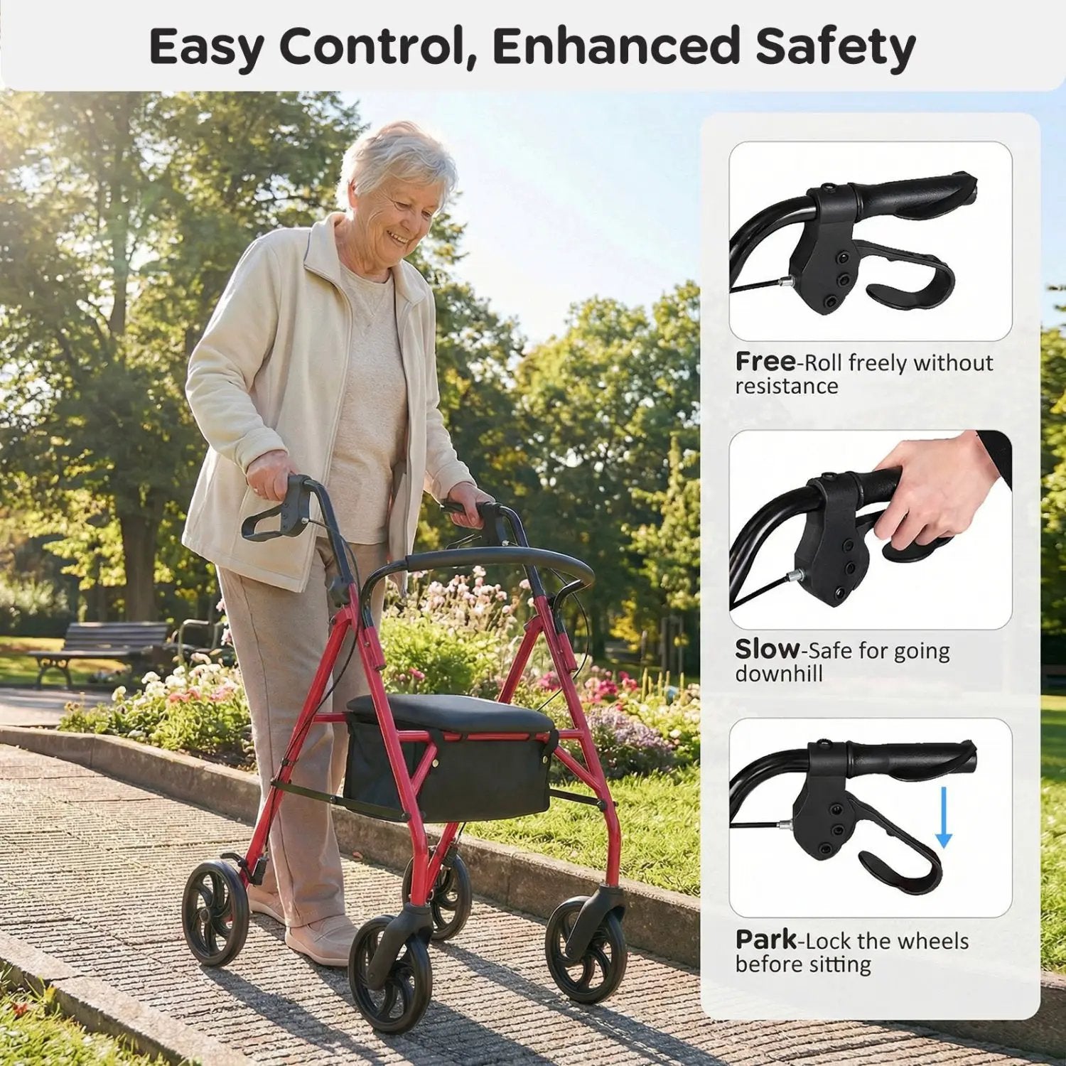 Rollator Walker with Seat and Height Adjustable Handles by DirectDeals