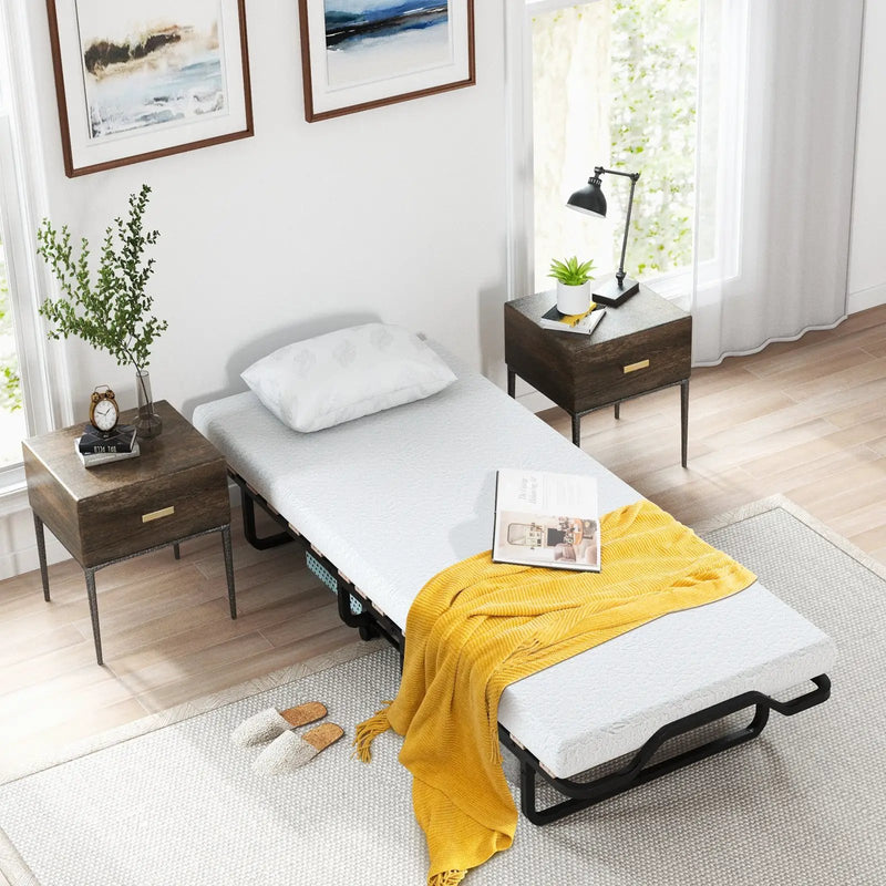 Rollaway Folding Bed with Memory Foam Mattress Made in Italy by DirectDeals