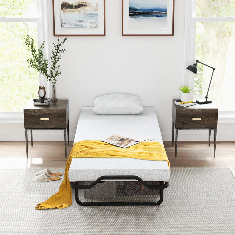 Rollaway Folding Bed with Memory Foam Mattress Made in Italy by DirectDeals