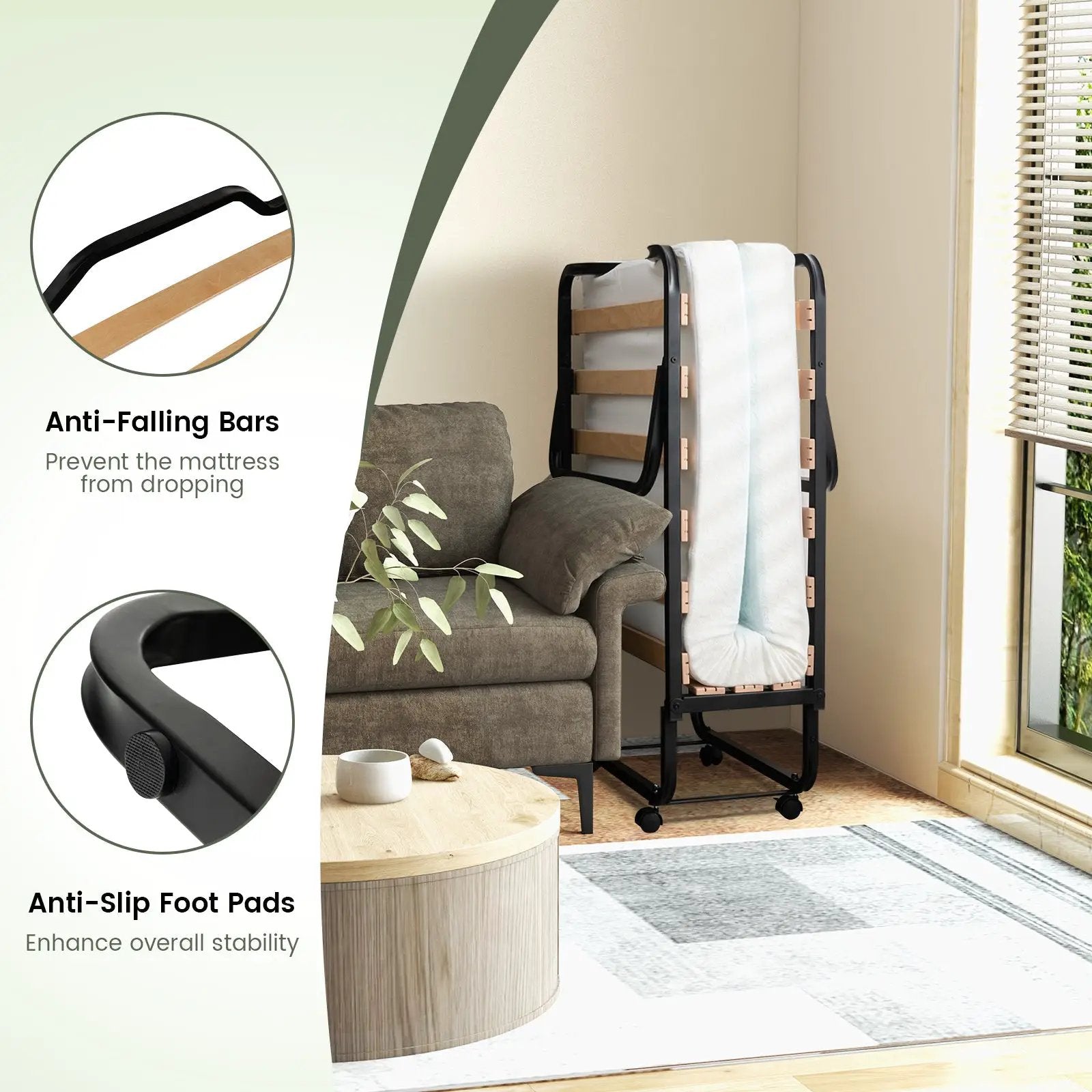 Rollaway Folding Bed with Memory Foam Mattress Made in Italy by DirectDeals