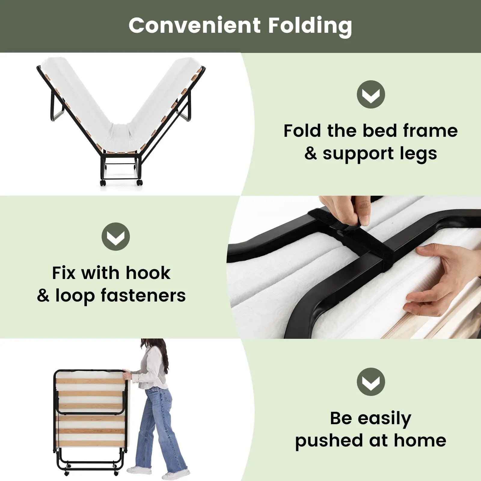 Rollaway Folding Bed with Memory Foam Mattress Made in Italy by DirectDeals
