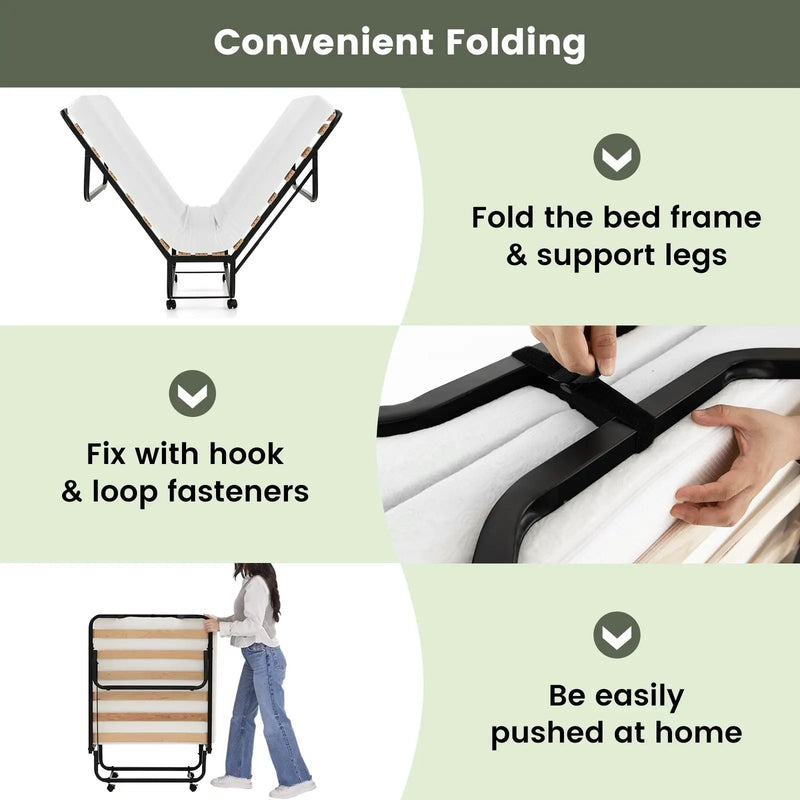 Rollaway Folding Bed with Memory Foam Mattress Made in Italy by DirectDeals