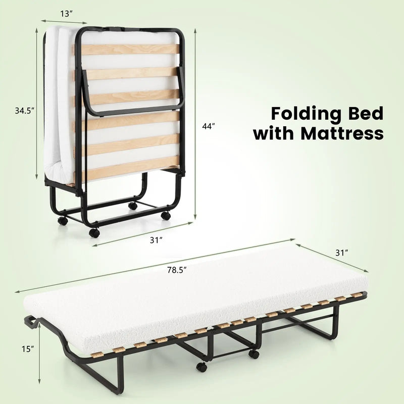 Rollaway Folding Bed with Memory Foam Mattress Made in Italy by DirectDeals
