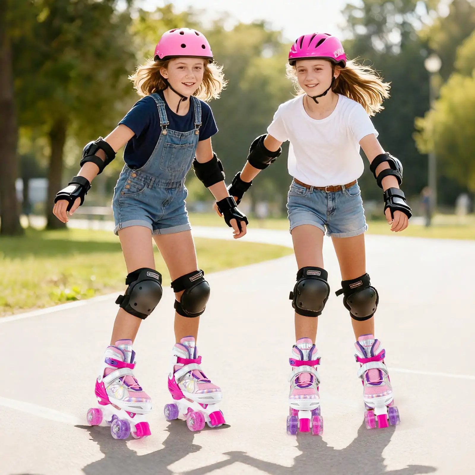 Roller Skates for Teens 4 Sizes Adjustable with Light-up Wheels for Boys Girls Ages 13+ by DirectDeals