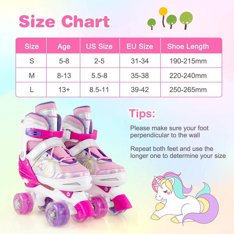 Roller Skates for Teens 4 Sizes Adjustable with Light-up Wheels for Boys Girls Ages 13+ by DirectDeals