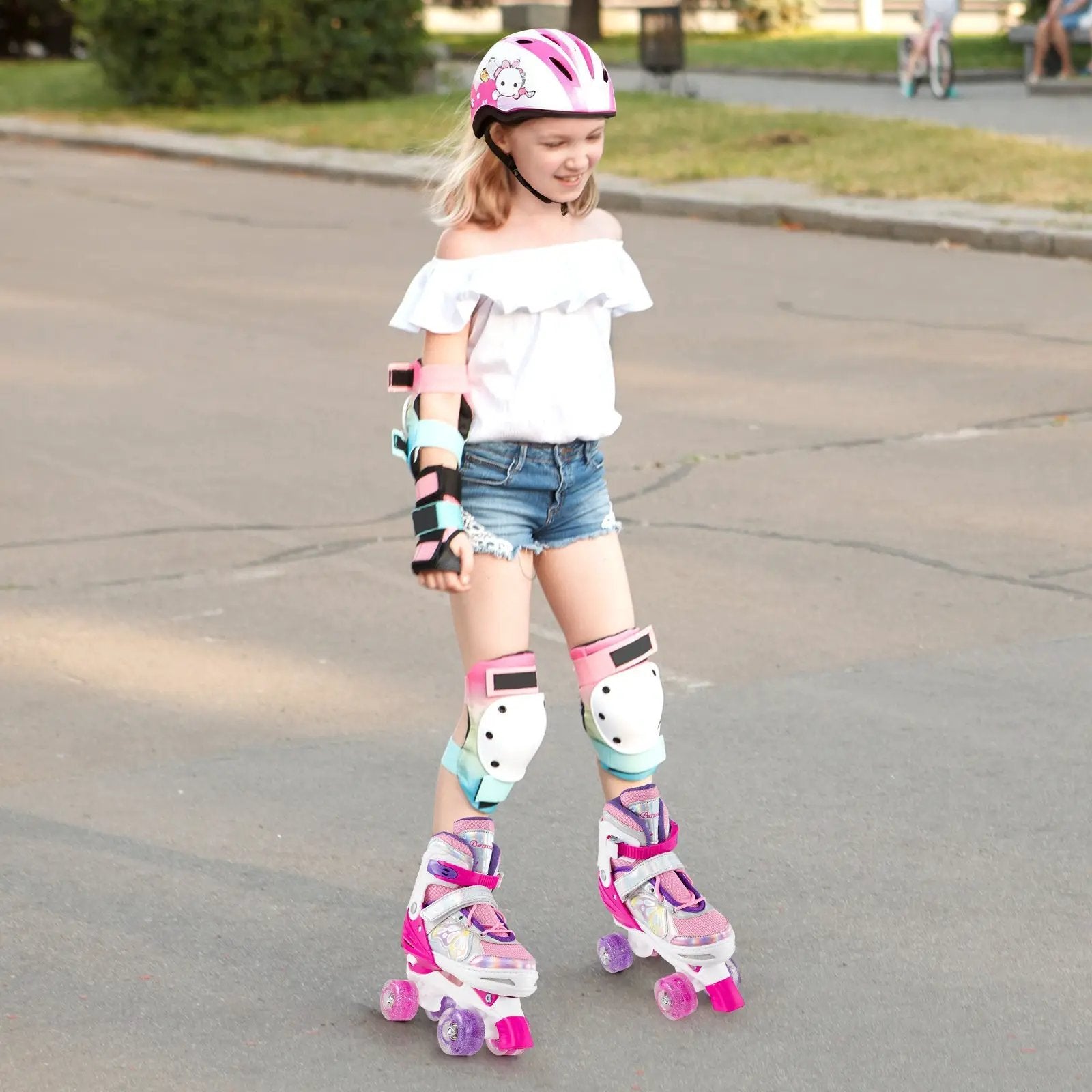 Roller Skates for Teens 4 Sizes Adjustable with Light-up Wheels for Boys Girls Ages 13+ by DirectDeals