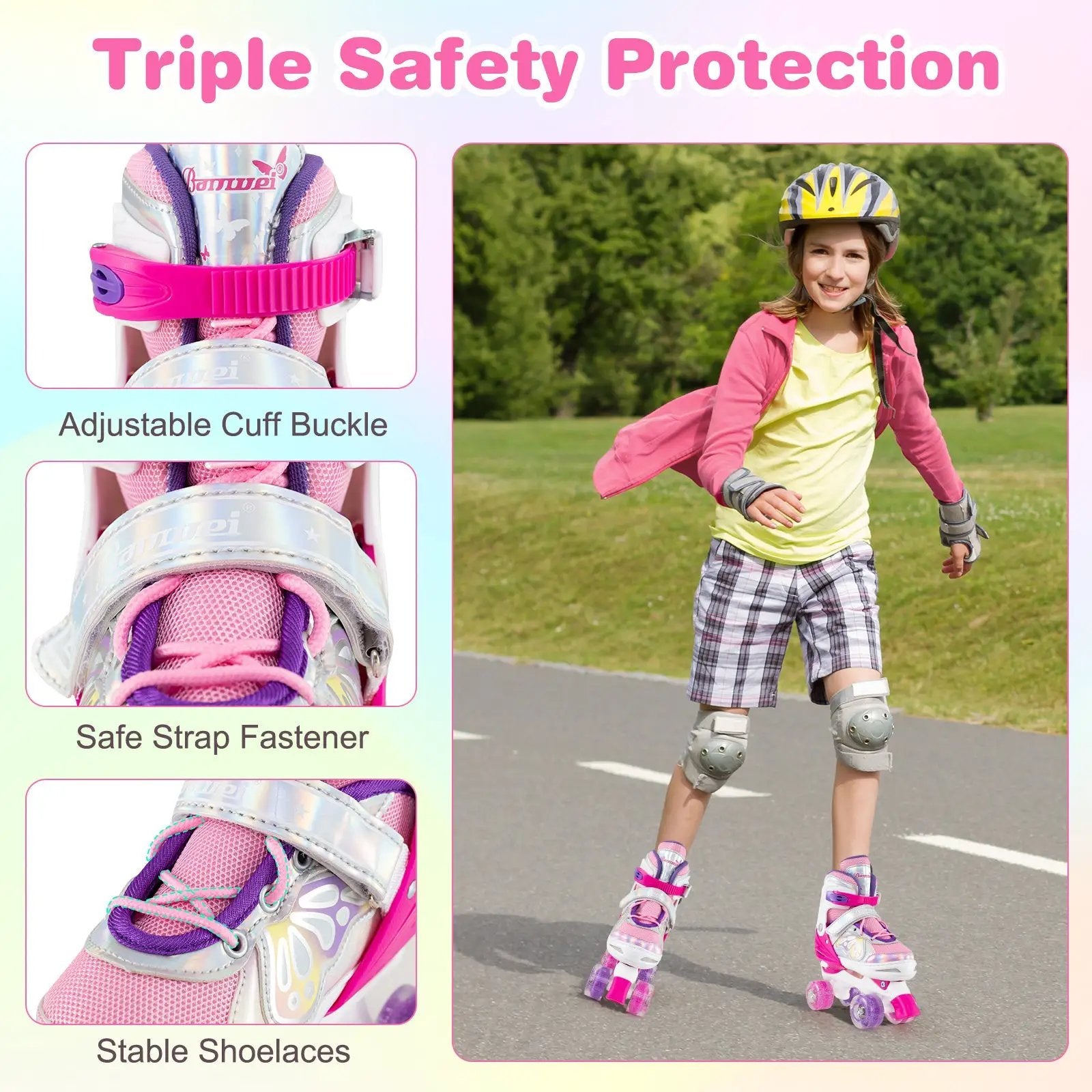 Roller Skates for Teens 4 Sizes Adjustable with Light-up Wheels for Boys Girls Ages 13+ by DirectDeals
