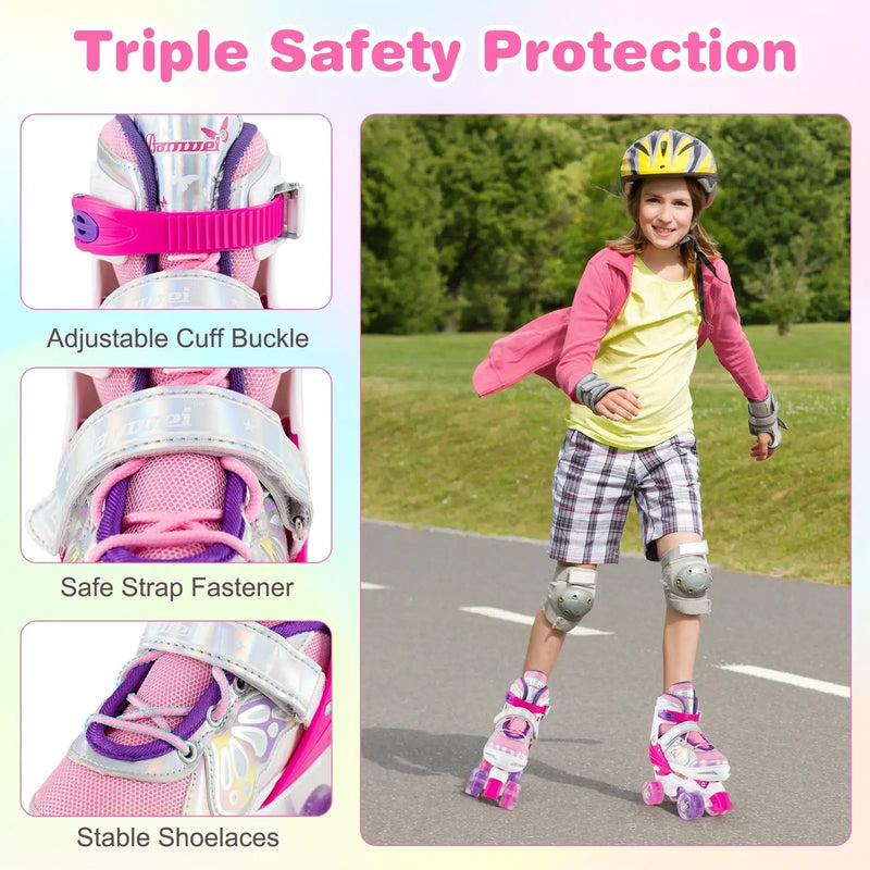 Roller Skates for Teens 4 Sizes Adjustable with Light-up Wheels for Boys Girls Ages 13+ by DirectDeals