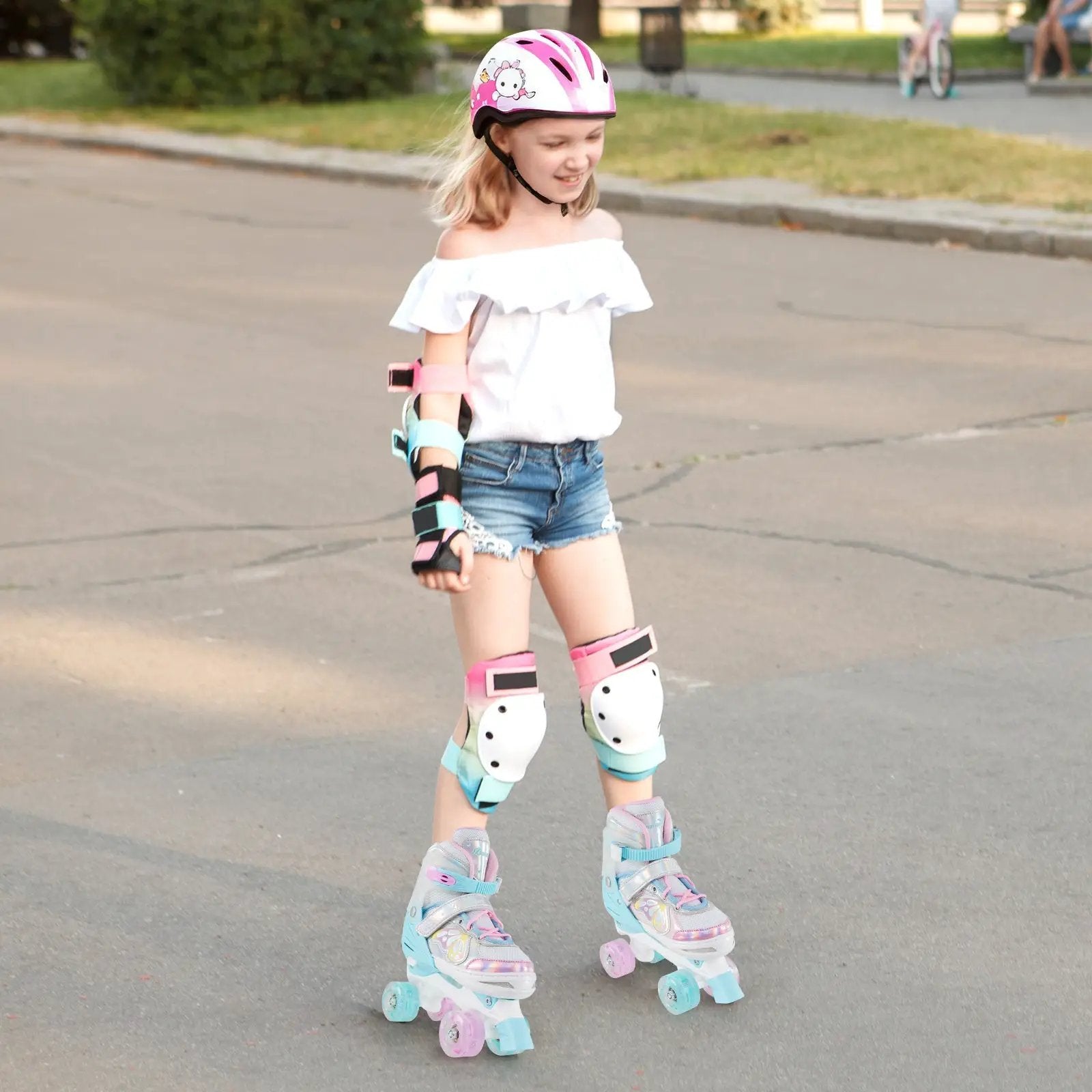 Roller Skates for Teens 4 Sizes Adjustable with Light-up Wheels for Boys Girls Ages 13+ by DirectDeals