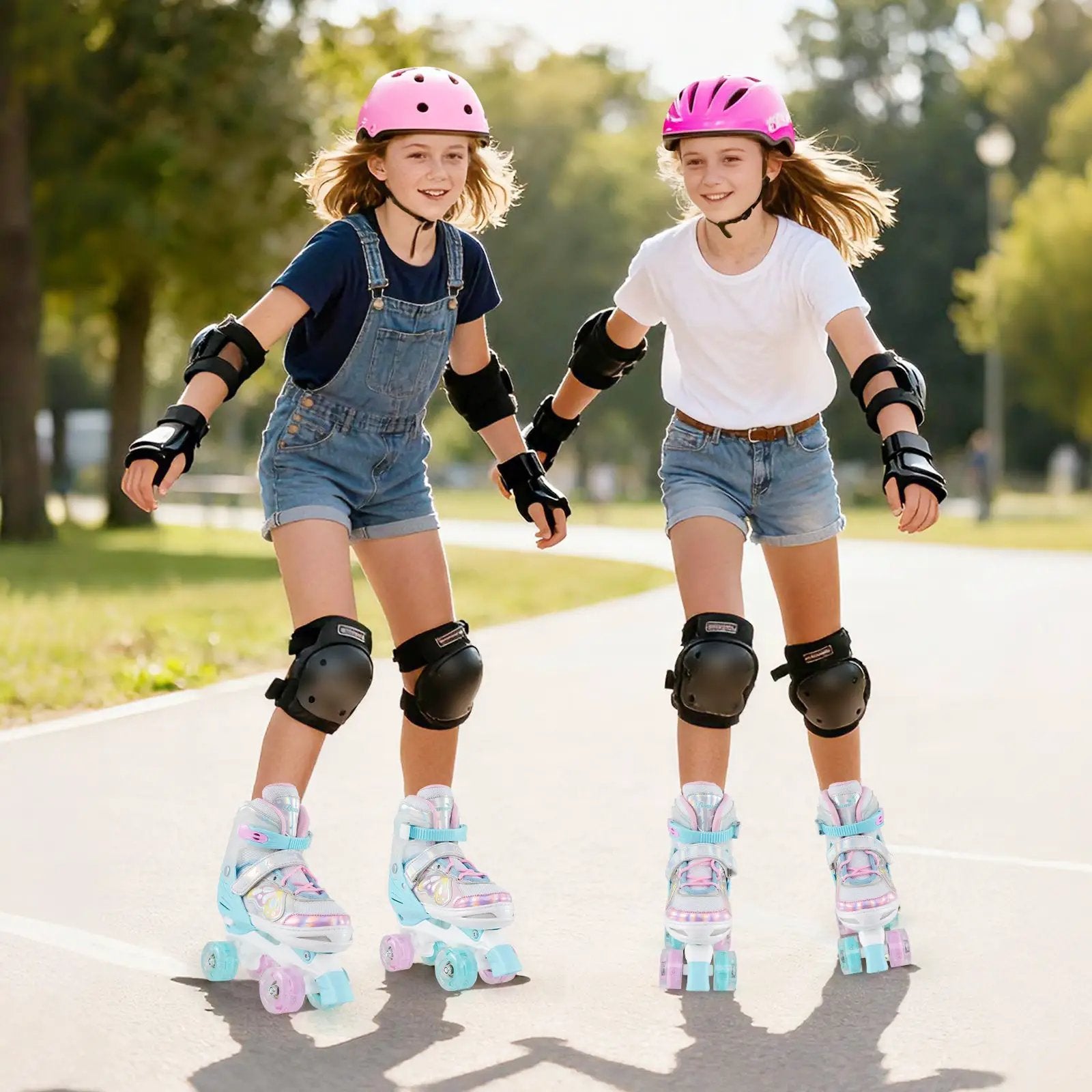 Roller Skates for Teens 4 Sizes Adjustable with Light-up Wheels for Boys Girls Ages 13+ by DirectDeals