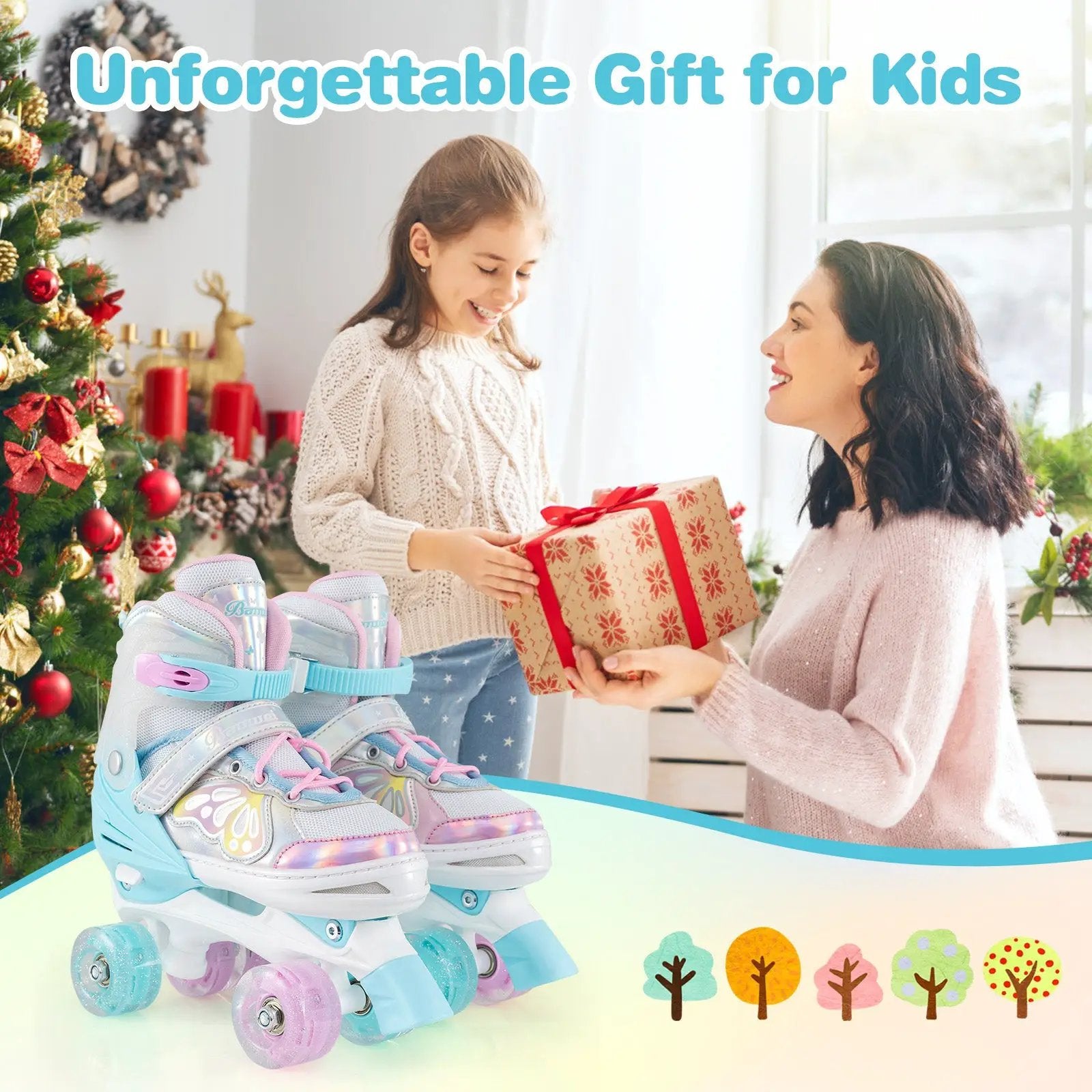 Roller Skates for Teens 4 Sizes Adjustable with Light-up Wheels for Boys Girls Ages 13+ by DirectDeals