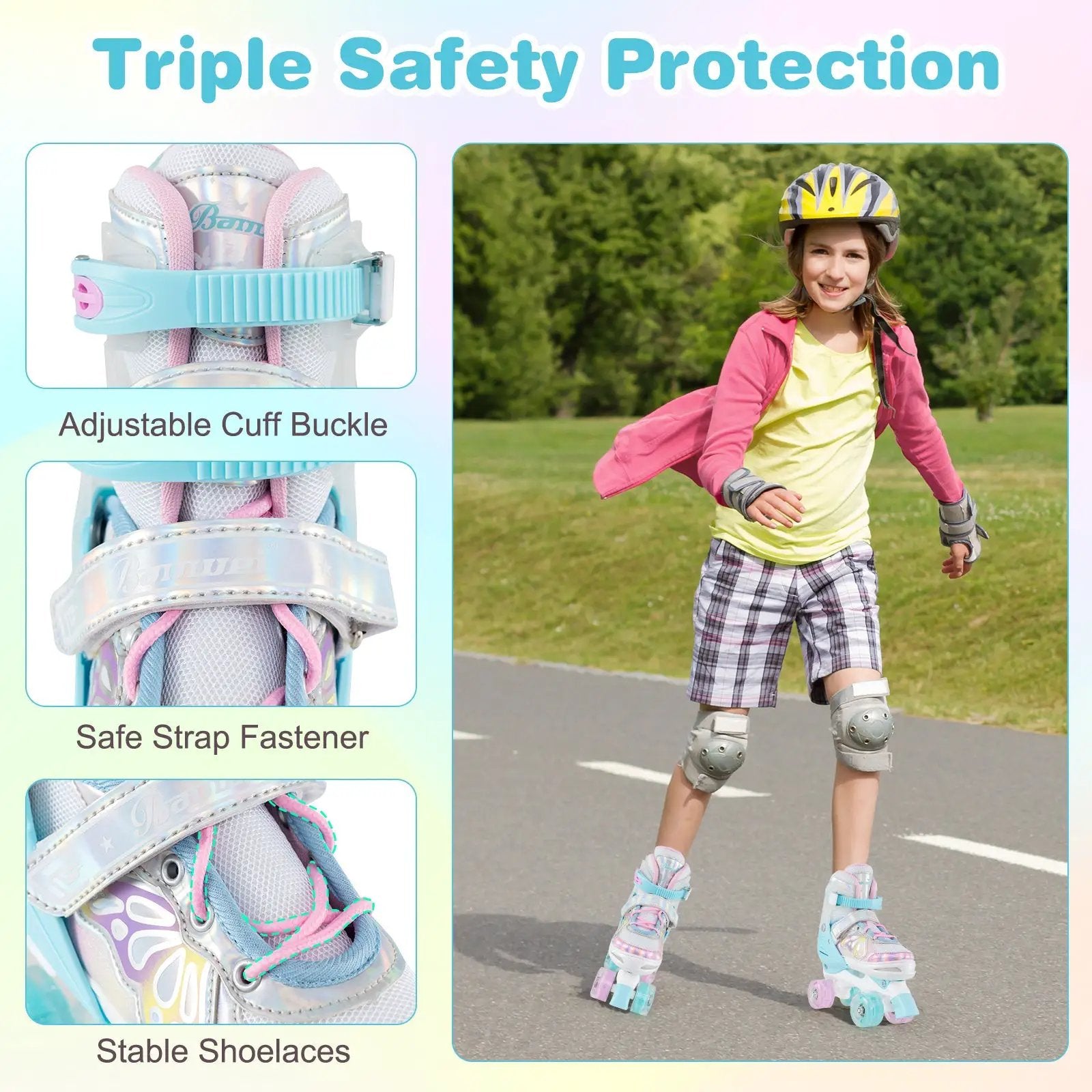 Roller Skates for Teens 4 Sizes Adjustable with Light-up Wheels for Boys Girls Ages 13+ by DirectDeals